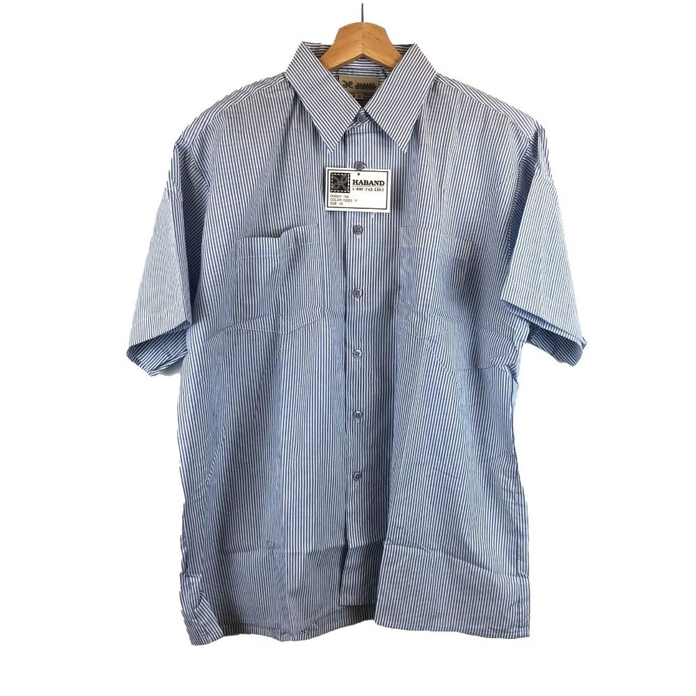 NWT Haband Blue White Stripe Button Down Shirt 16 L